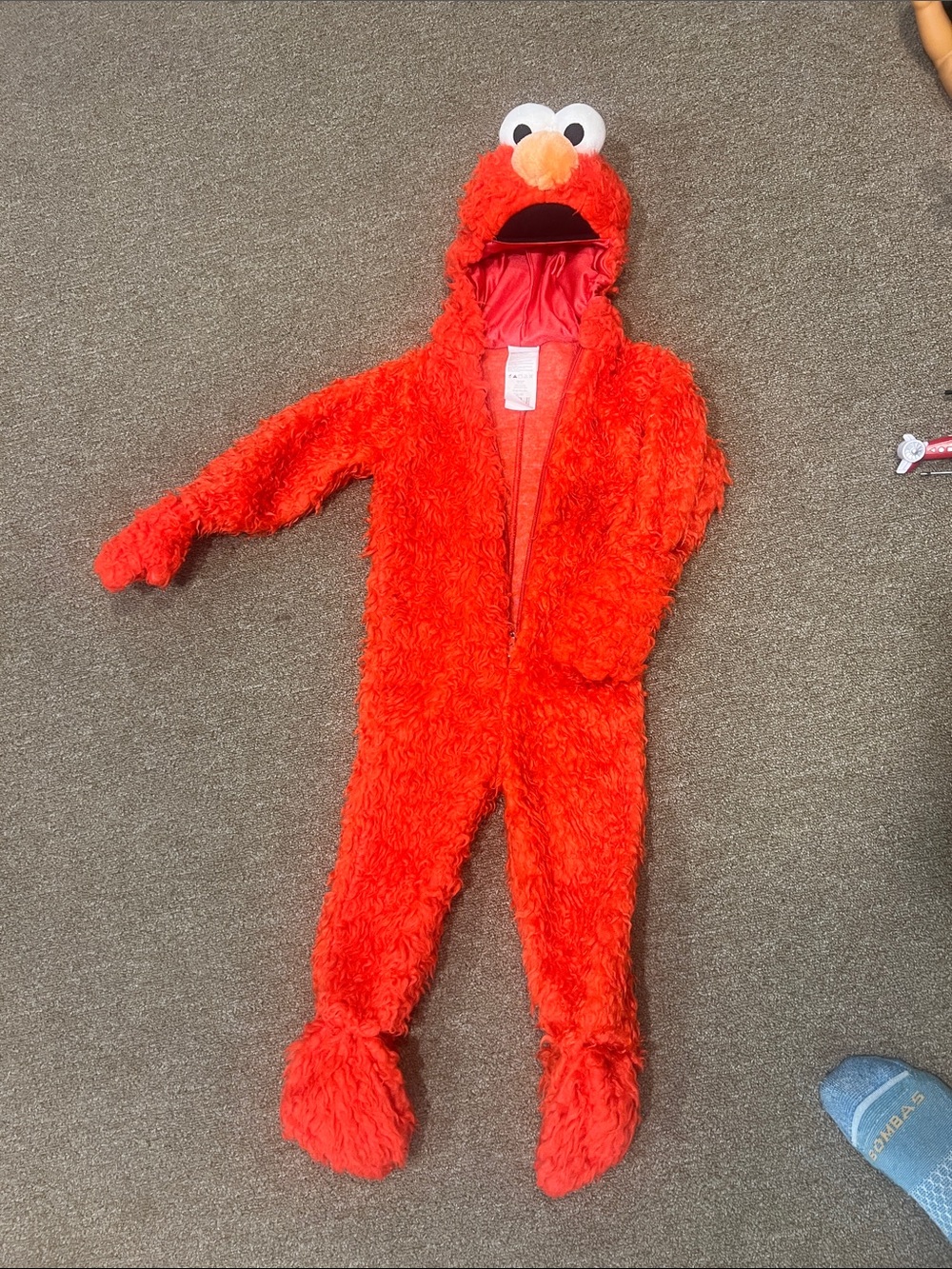 Toddler Red Elmo Sesame Street Fuzzy Costume Hoodie One-Piece 3t Halloween